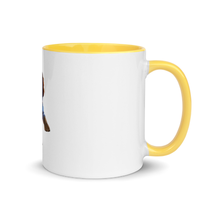 white and yellow Custom Pet Coffee Mug for a dog named Bella