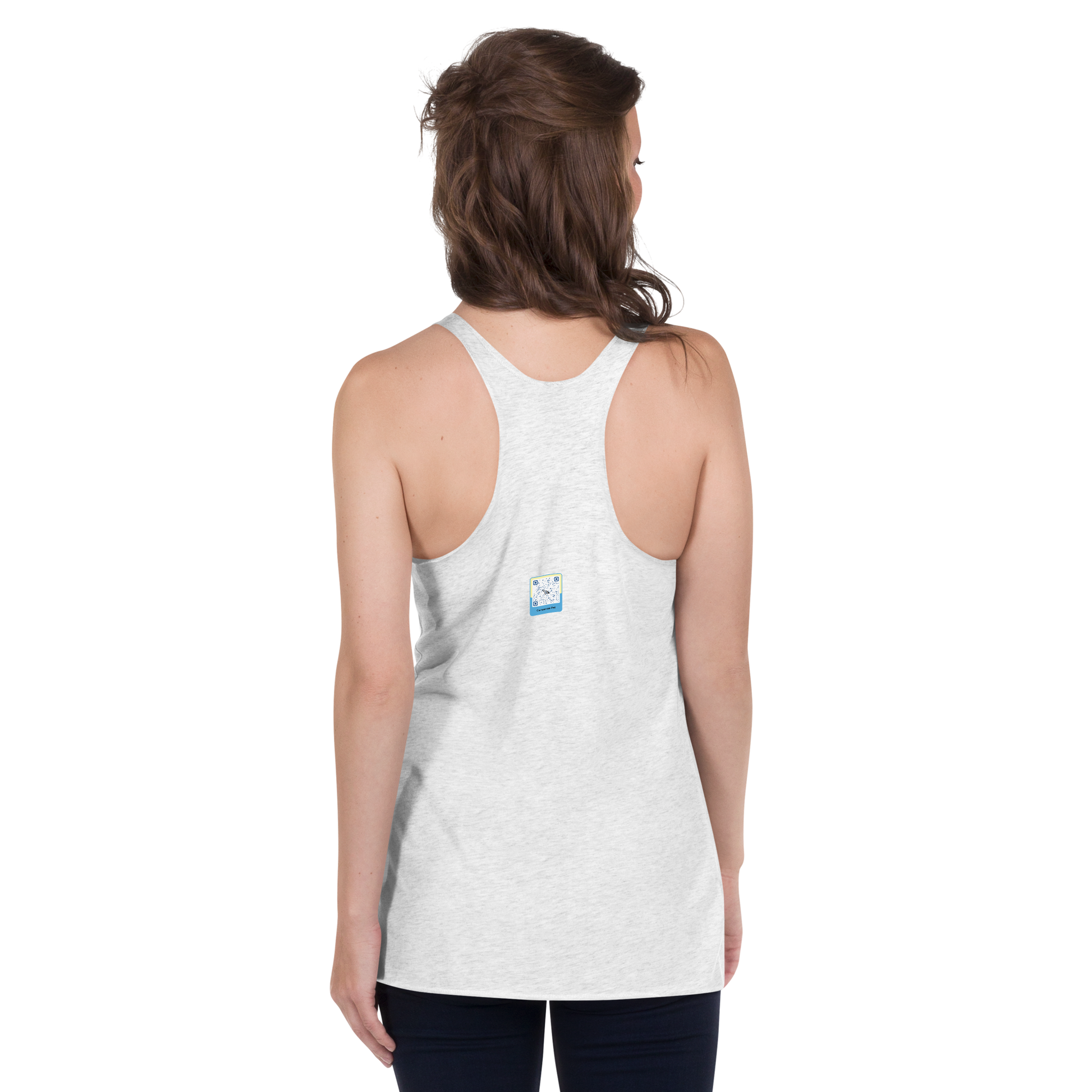 heather white Custom Pet Women's Racerback Tank for a horse named Bella