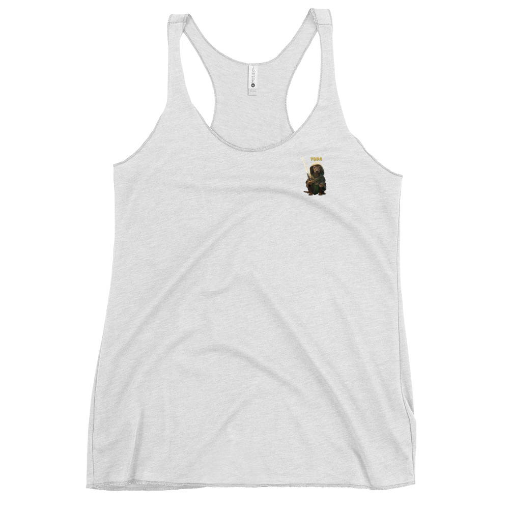 heather white Custom Pet Women's Racerback Tank for a dog named Yoda